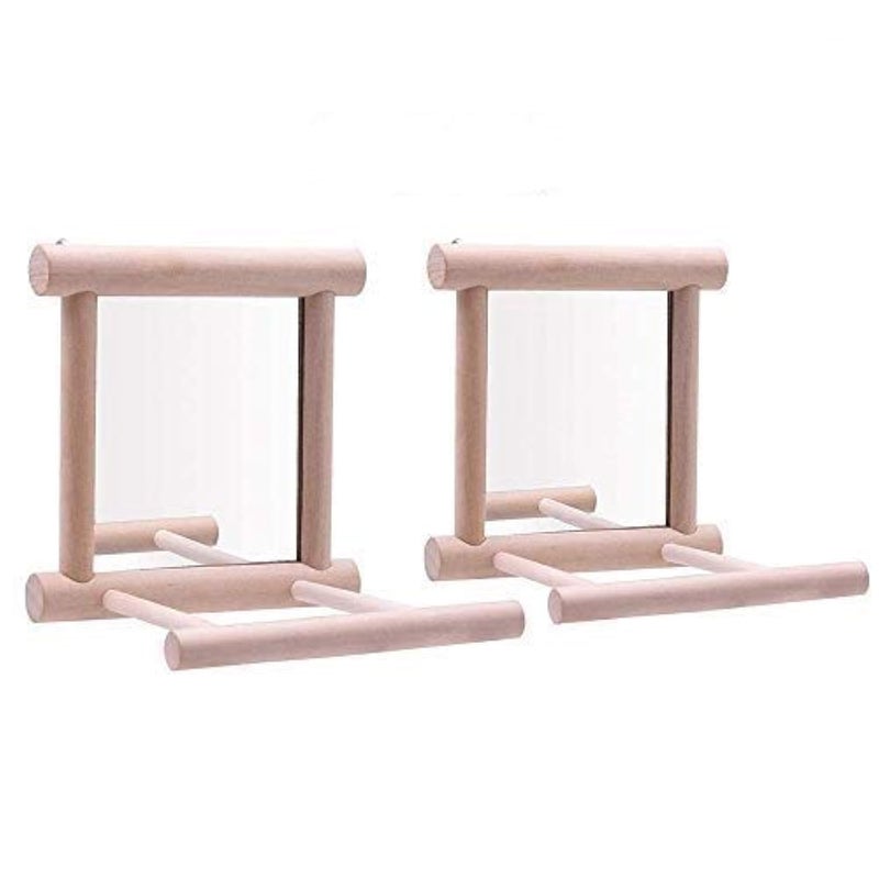 Litewoo Bird Mirror Wooden Hanging Swing Interactive Play Toys for Small Parrot Budgies Macaw African Grey Parakeet Cockatiel Conure Lovebird Cage Accessories (Bird Mirror Perch Stand-2 PCS) - Image 1